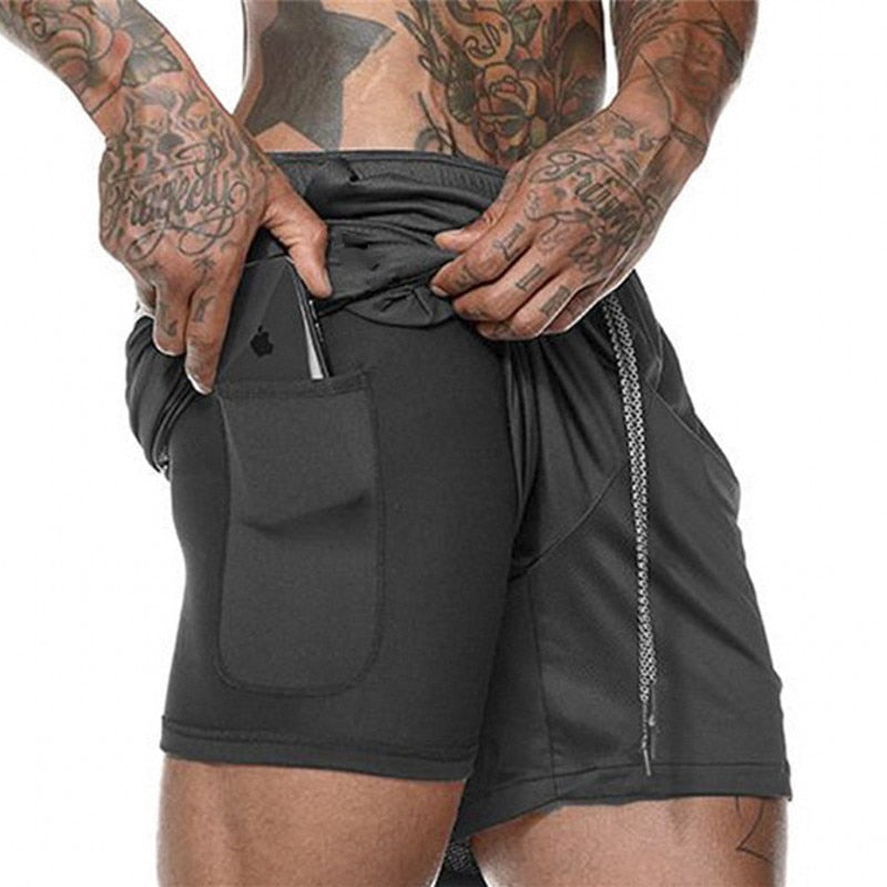 Summer Men&#39;s 2 in 1 Joggers Shorts Security Pockets Double Layer Shorts With Pocket Fitness Shorts Solid Camo Workout Shorts