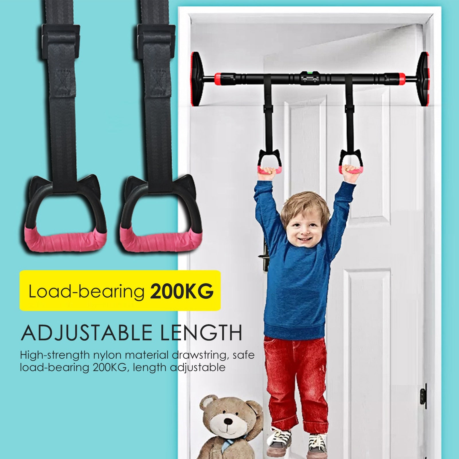 Children's Rings Fitness Home Horizontal Bar Pull-ups Sports Bearing 200KG Handle Lifting Gym Exercise Ring Fitness Equipment