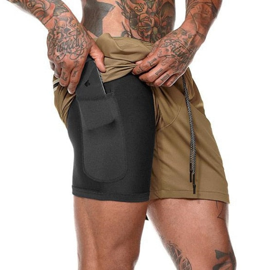 Summer Men's 2 in 1 Joggers Shorts Security Pockets Double Layer Shorts With Pocket Fitness Shorts Solid Camo Workout Shorts