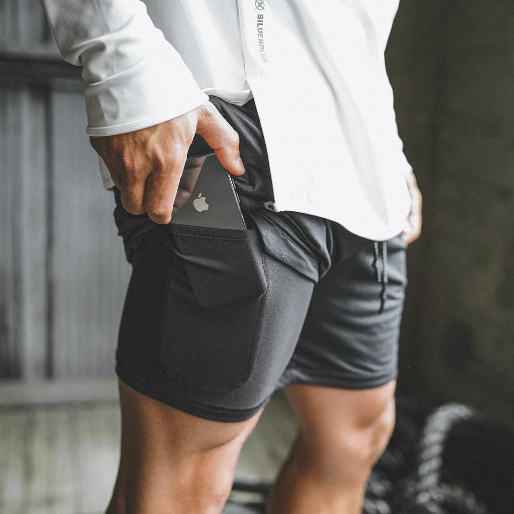 Summer Men's 2 in 1 Joggers Shorts Security Pockets Double Layer Shorts With Pocket Fitness Shorts Solid Camo Workout Shorts