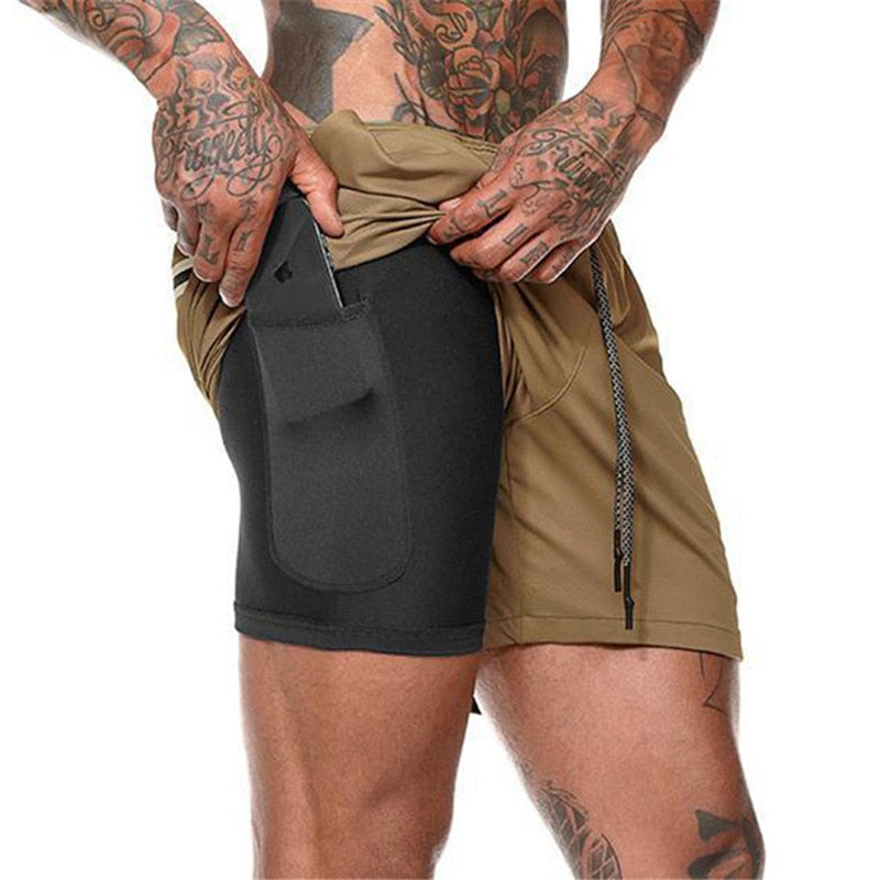 2022 NEW Men's Running Shorts Mens 2 in 1 Sports Shorts Male double-deck Quick Drying Sports men Shorts Jogging Gym Shorts men