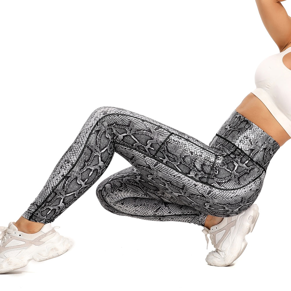 Fashion Snake Print Yoga Pants Elastic animal skin sports leggings Leopard Print Fitness Women pants High Waist gym sportswear