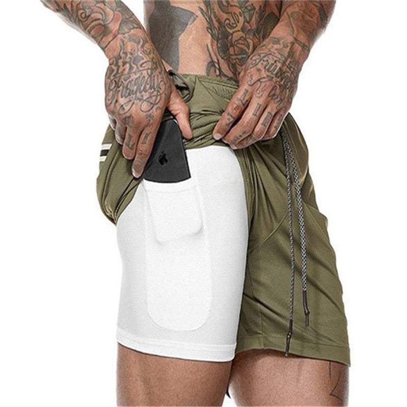 2022 NEW Men's Running Shorts Mens 2 in 1 Sports Shorts Male double-deck Quick Drying Sports men Shorts Jogging Gym Shorts men