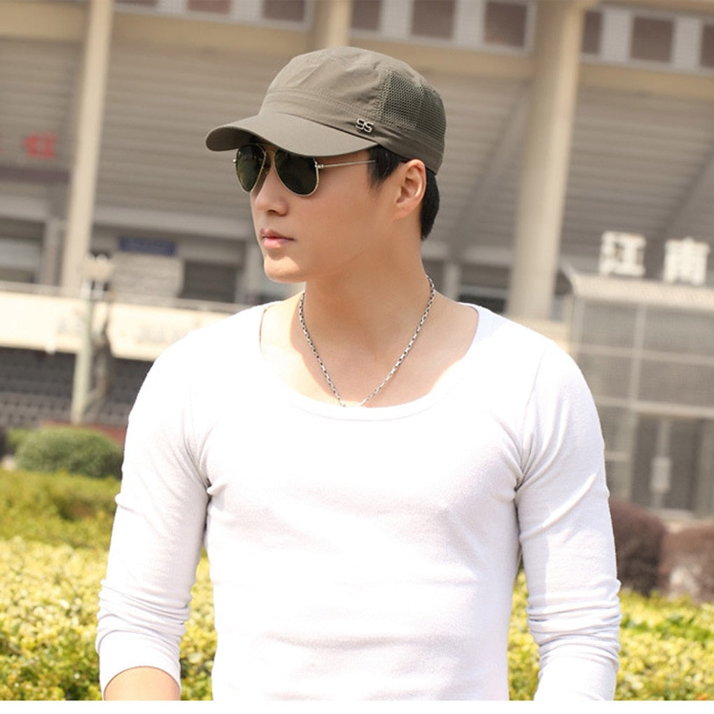 Adjustable Outdoor Baseball Cap Breathable Flat Mesh Hat Sun Hats for Men