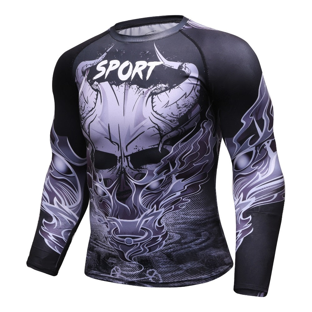 Summer Men Compression Shirts MMA 3D Print Tshirt Rashguard Fitness Long Sleeve Tight Breathable Tops Bodybuilding CamisetasTees