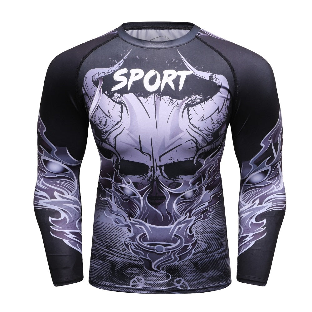 Summer Men Compression Shirts MMA 3D Print Tshirt Rashguard Fitness Long Sleeve Tight Breathable Tops Bodybuilding CamisetasTees