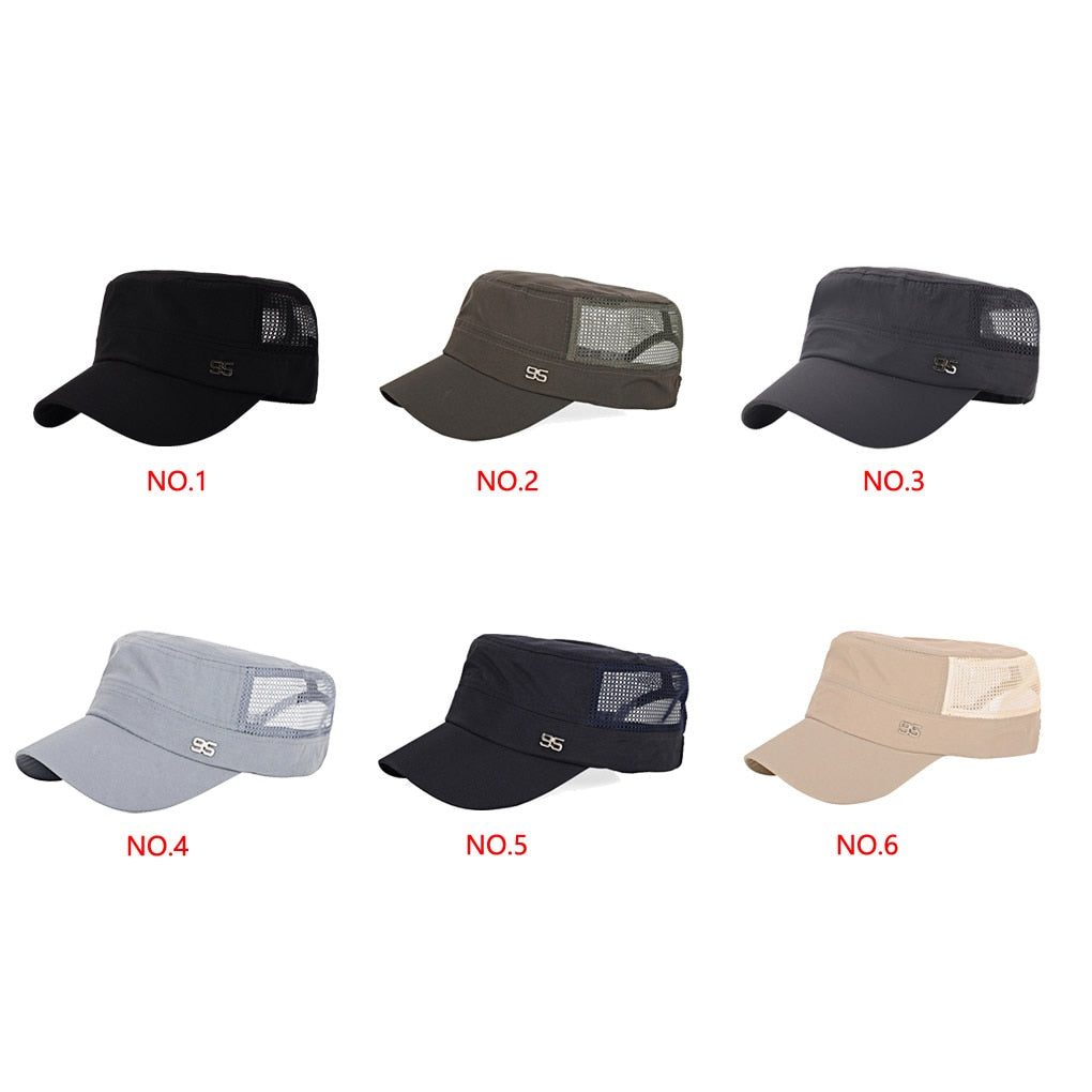 Adjustable Outdoor Baseball Cap Breathable Flat Mesh Hat Sun Hats for Men