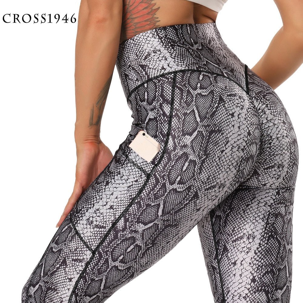 Fashion Snake Print Yoga Pants Elastic animal skin sports leggings Leopard Print Fitness Women pants High Waist gym sportswear