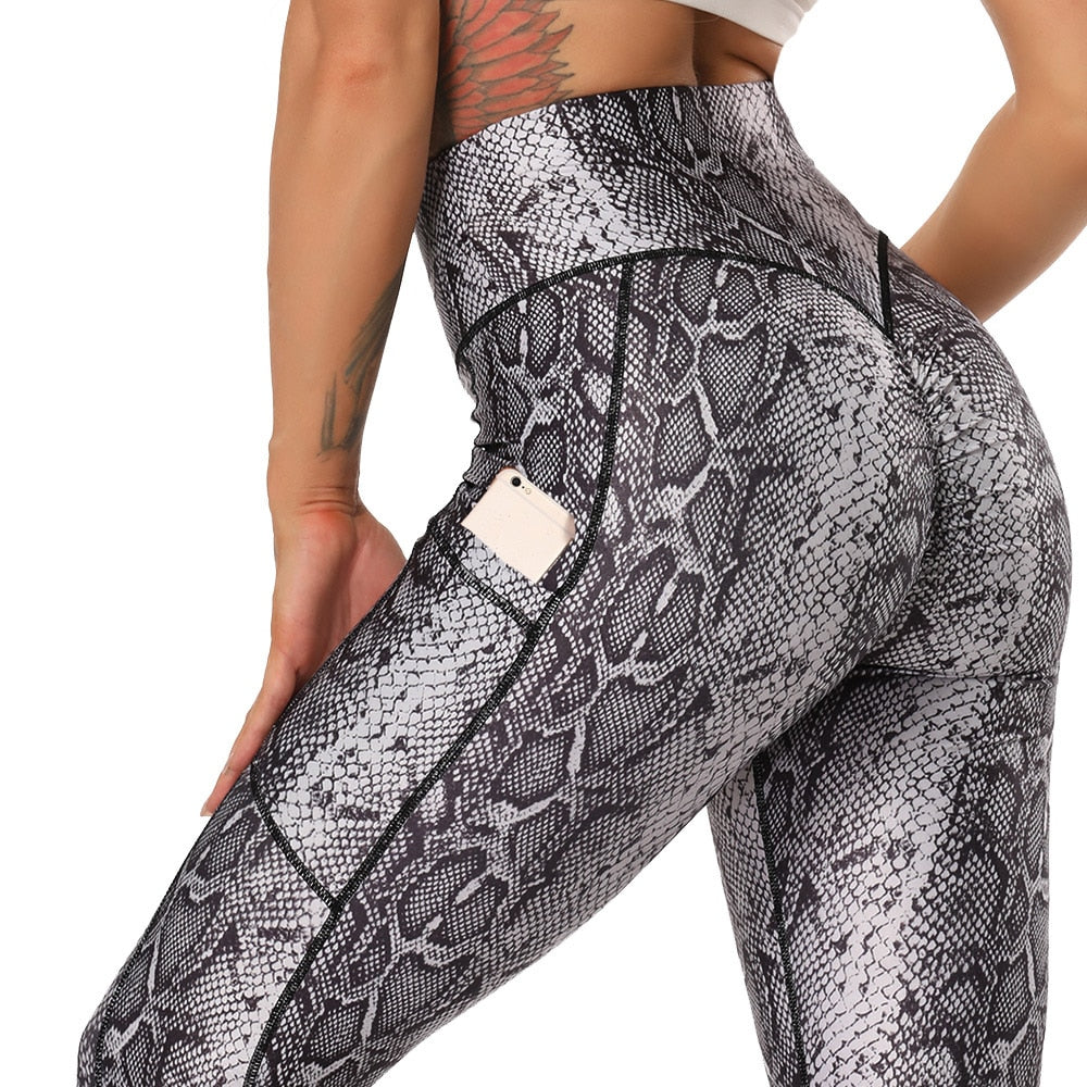 Fashion Snake Print Yoga Pants Elastic animal skin sports leggings Leopard Print Fitness Women pants High Waist gym sportswear