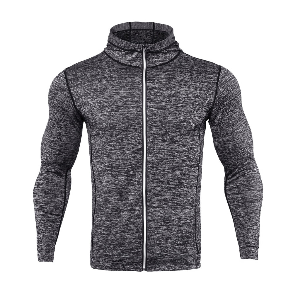 New Mens Running Jackets Fitness Sports Coat Hooded Tight Hoodie Gym Soccer Training Run Jogging Jackets Reflective Zipper Shirt