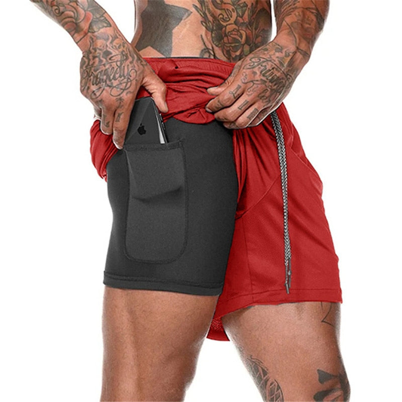 2022 NEW Men's Running Shorts Mens 2 in 1 Sports Shorts Male double-deck Quick Drying Sports men Shorts Jogging Gym Shorts men