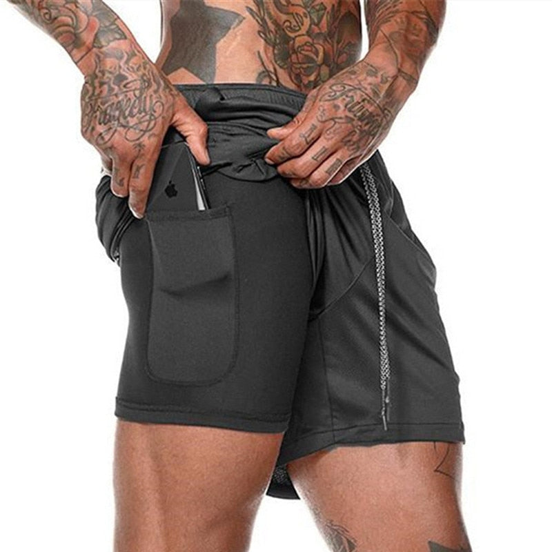 2022 NEW Men's Running Shorts Mens 2 in 1 Sports Shorts Male double-deck Quick Drying Sports men Shorts Jogging Gym Shorts men