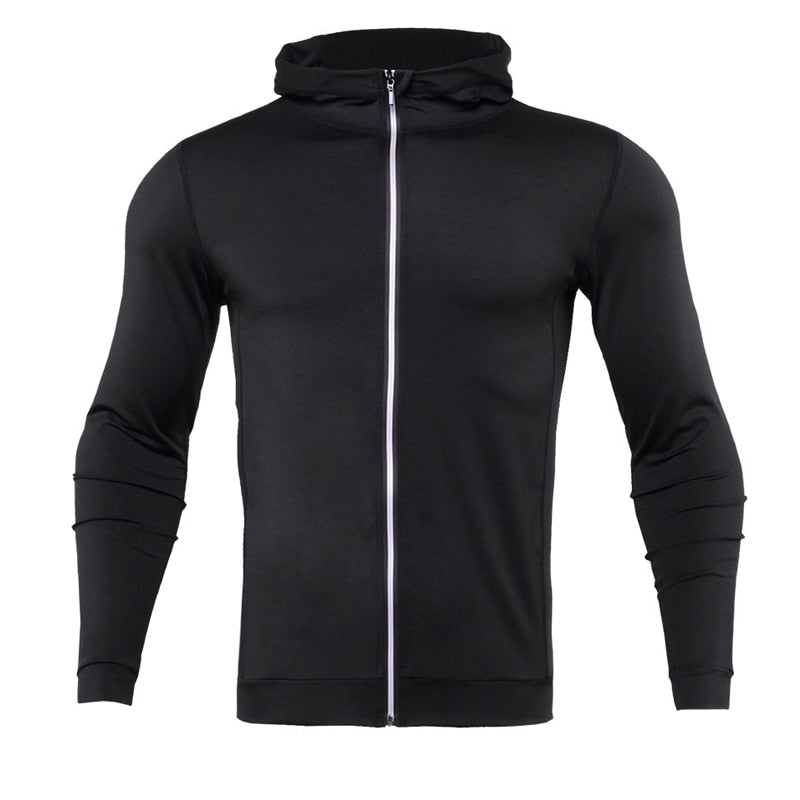 New Mens Running Jackets Fitness Sports Coat Hooded Tight Hoodie Gym Soccer Training Run Jogging Jackets Reflective Zipper Shirt