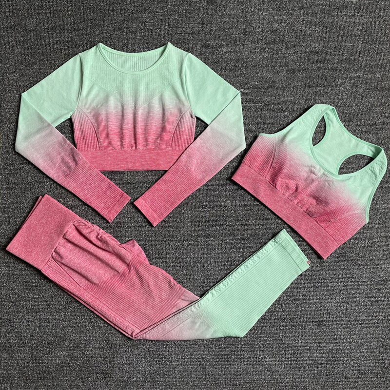 2/3/5PCS Seamless Women Yoga Set Workout Sportswear Gym Clothing Fitness Long Sleeve Crop Top High Waist Leggings Sports Suits