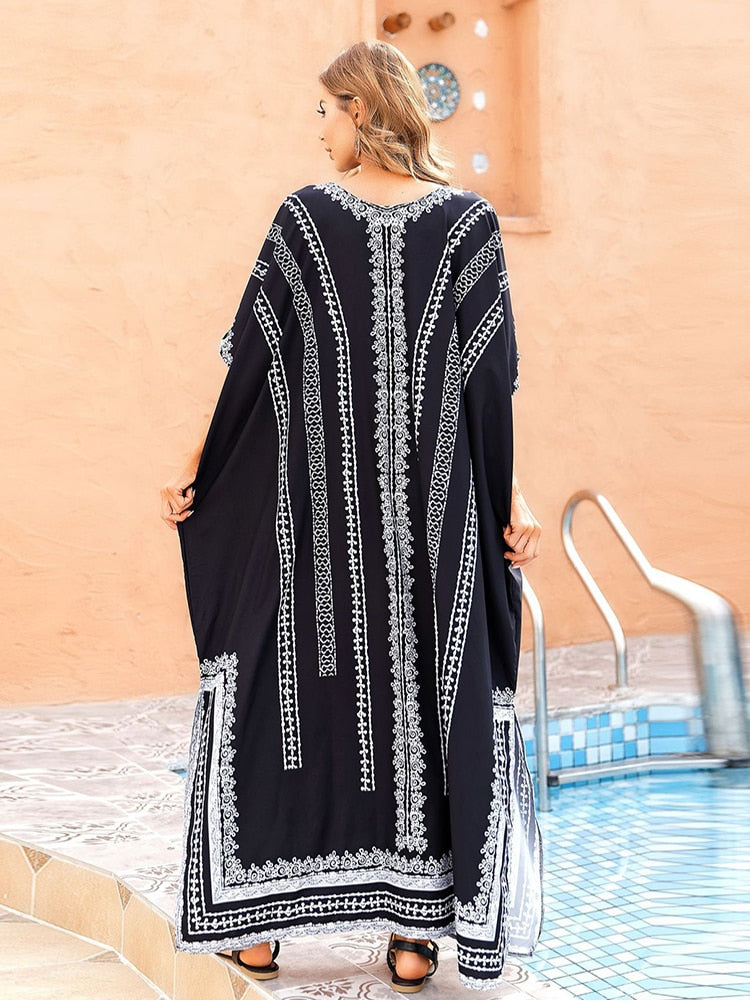 Black Beach Cover Up Plus Size Robe Kaftans Sarong Bathing Suit Cover Ups Beach Pareos Bikini Cover Up Womens Beachwear Tunic