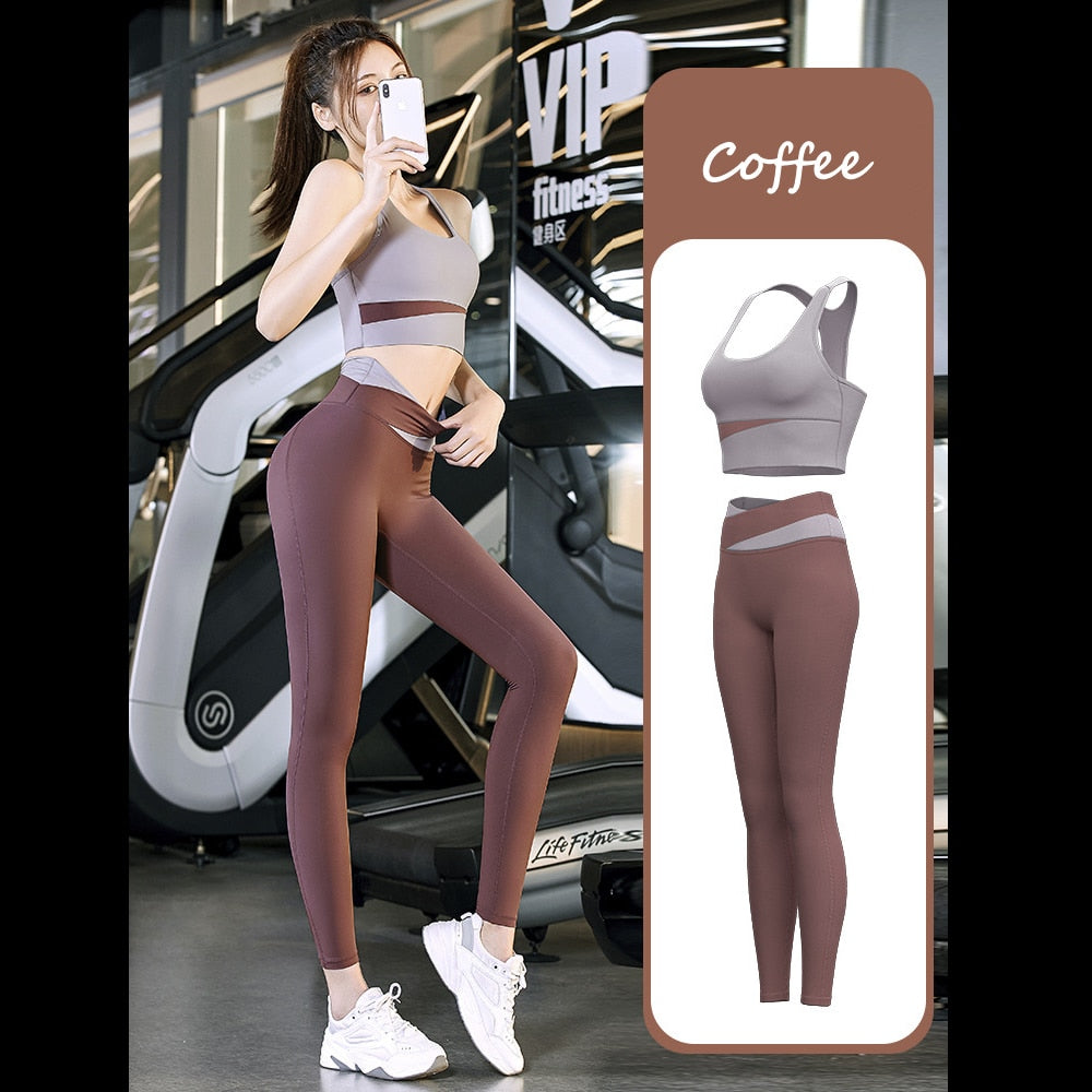 Two Piece Yoga Set Women Sportswear Suit Outfit Gym Leggings With Bra Pants Sports Bra Shorts For Fitness Clothing Workout Set