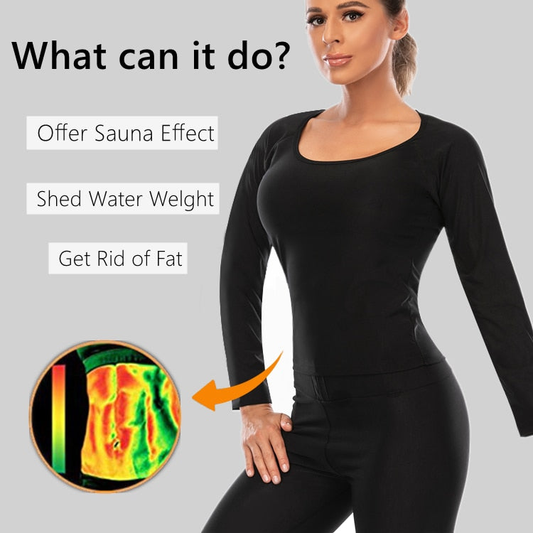 Velssut Sauna Suit for Woemen Weight Loss Top Long Sleeve Slimming Leggings with Waist Trainer Pant Sweat Set Body Shaper Sports