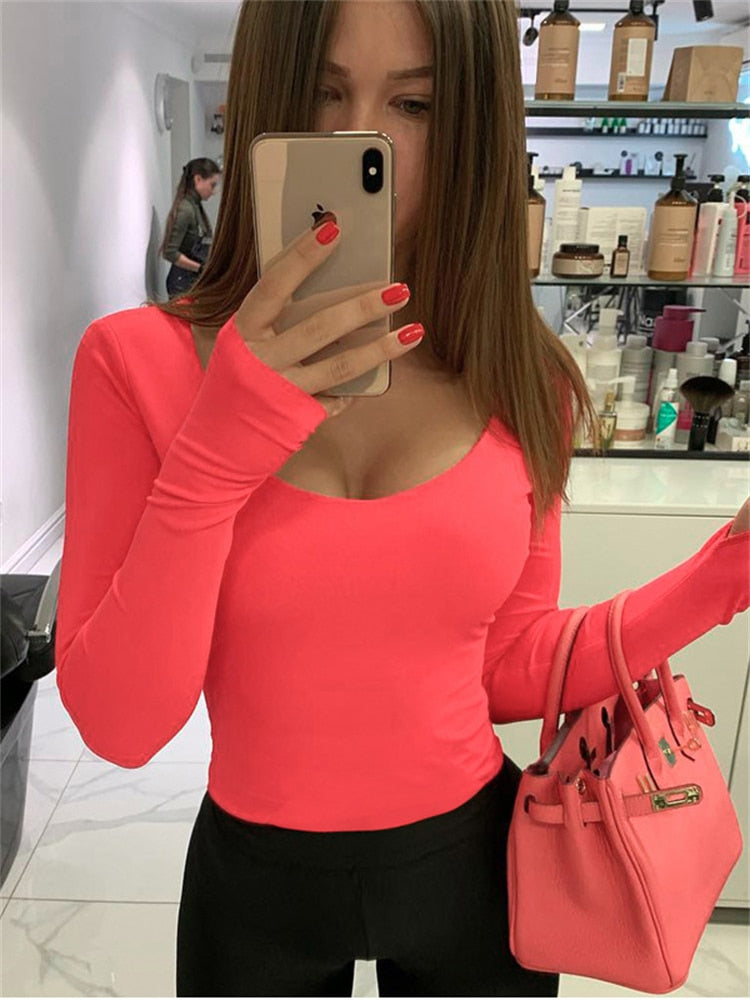 Side with Me 2022 Summer O Neck Solid Color Bodycon Sexy Women's Bodysuit Long Sleeve Club Y2K Body Suit Overalls for Women