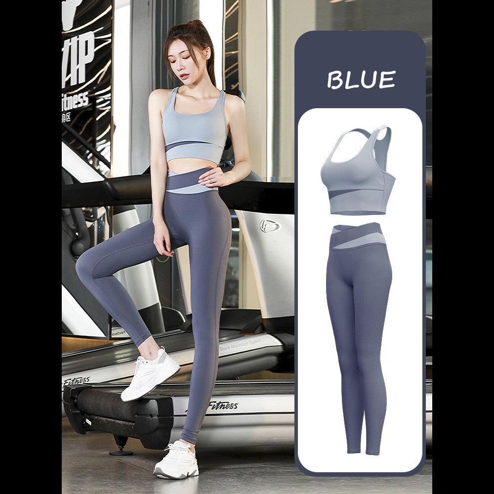 Two Piece Yoga Set Women Sportswear Suit Outfit Gym Leggings With Bra Pants Sports Bra Shorts For Fitness Clothing Workout Set