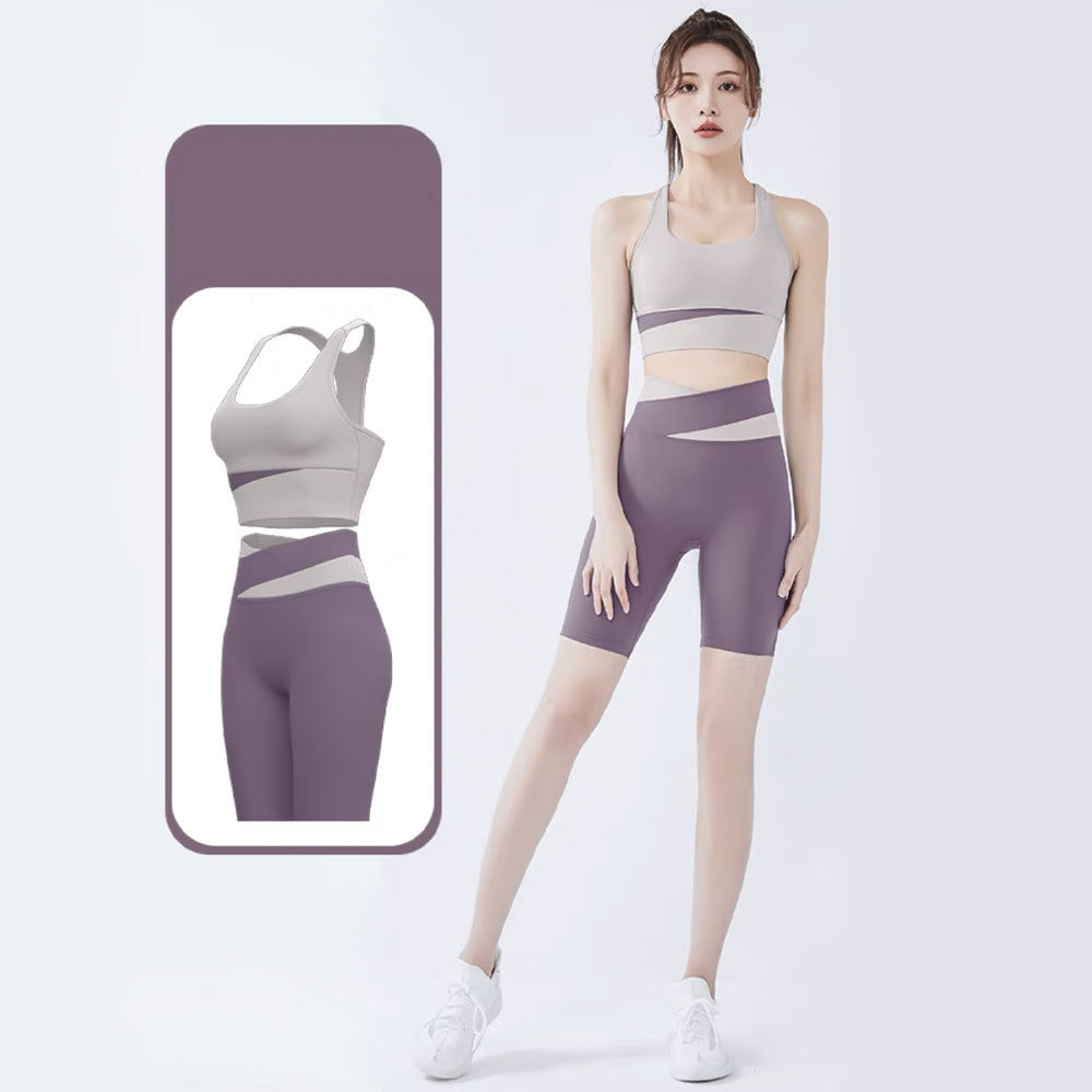 Two Piece Yoga Set Women Sportswear Suit Outfit Gym Leggings With Bra Pants Sports Bra Shorts For Fitness Clothing Workout Set