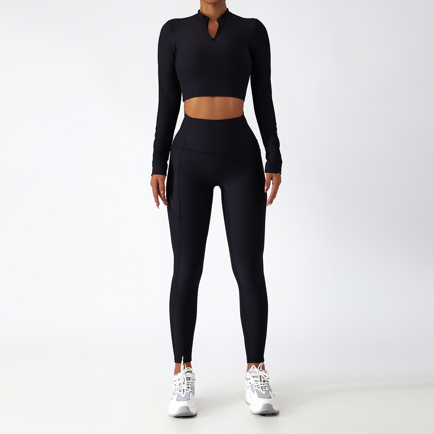 Yoga Set 2 Piece Women Sportswear Workout Clothes Women Sport Sets Suits For Fitness Long Sleeve Seamless Gym Push Up Leggings