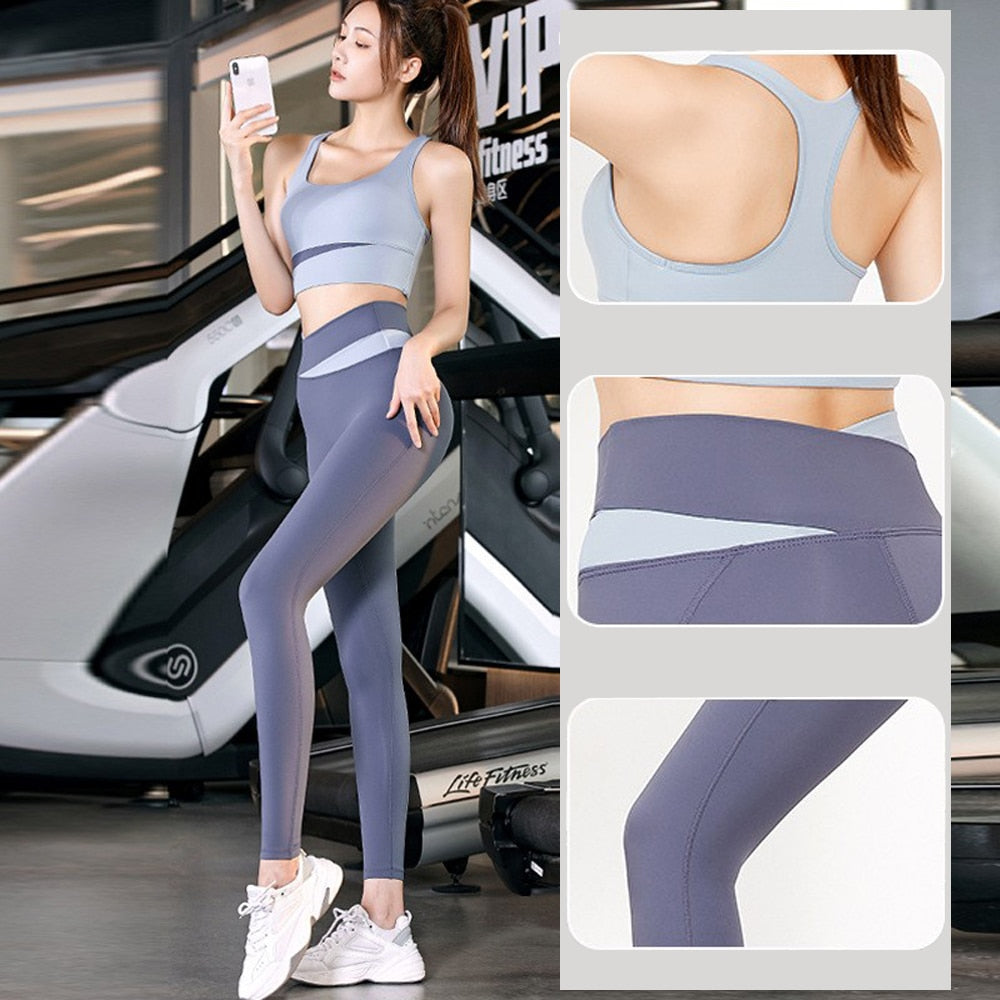 Two Piece Yoga Set Women Sportswear Suit Outfit Gym Leggings With Bra Pants Sports Bra Shorts For Fitness Clothing Workout Set