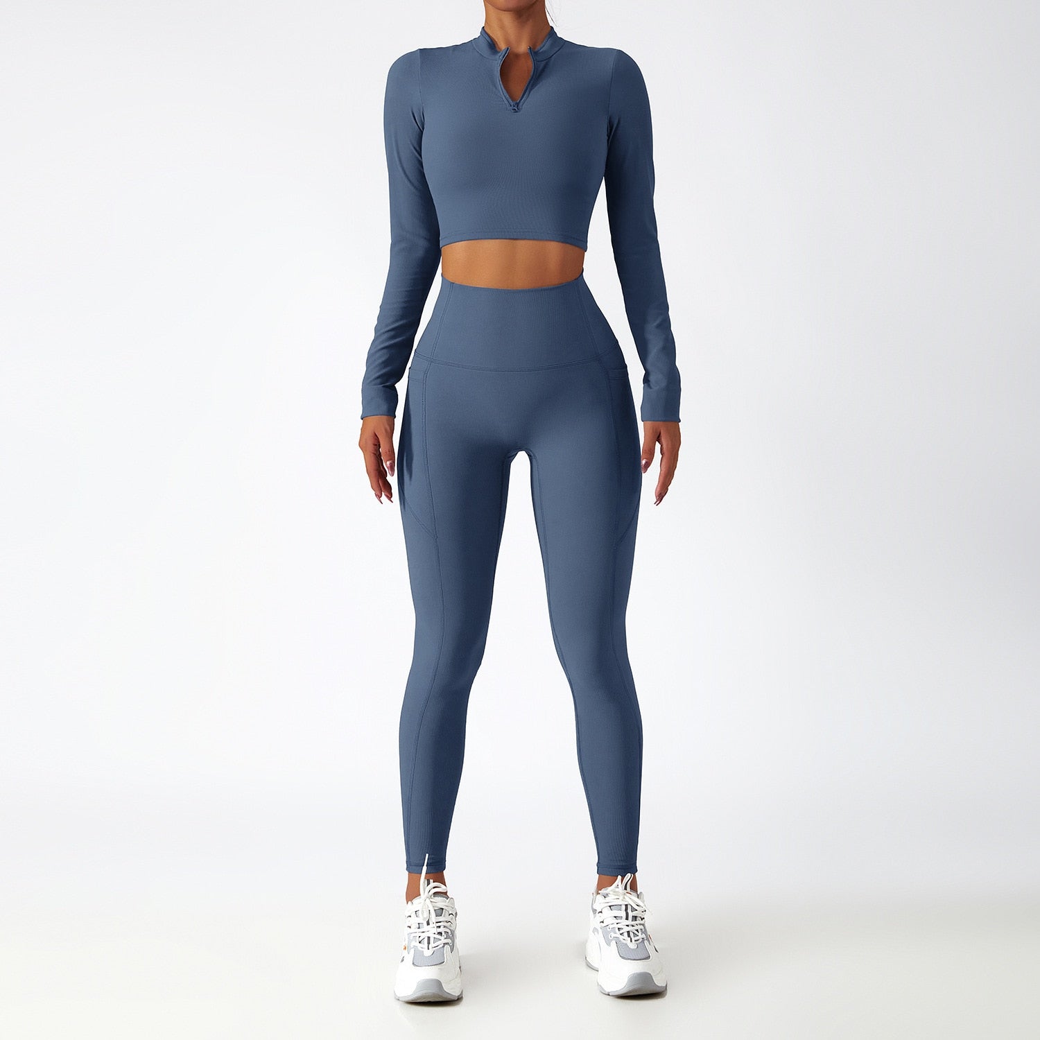 Yoga Set 2 Piece Women Sportswear Workout Clothes Women Sport Sets Suits For Fitness Long Sleeve Seamless Gym Push Up Leggings