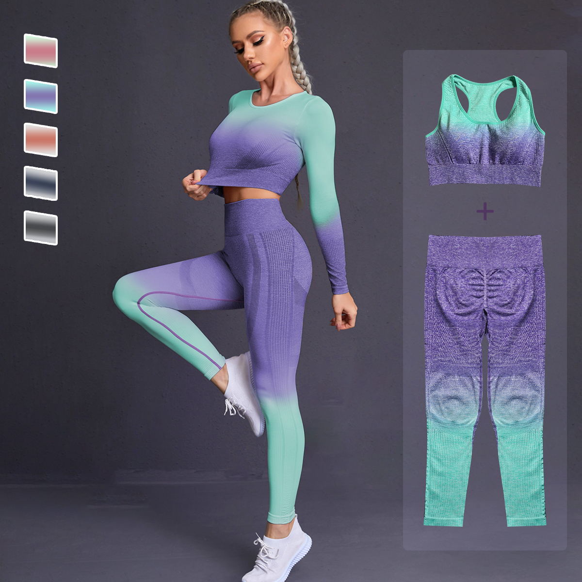 2/3/5PCS Seamless Women Yoga Set Workout Sportswear Gym Clothing Fitness Long Sleeve Crop Top High Waist Leggings Sports Suits